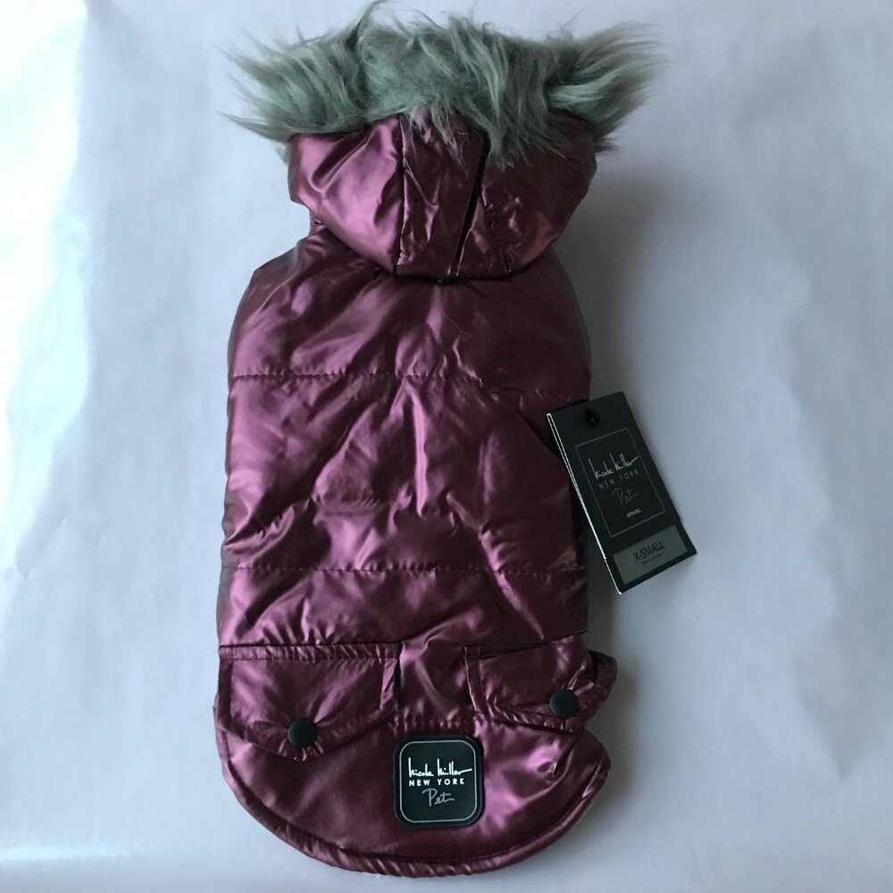 Nicole Miller NY Pet Puffy Dog Coat Metallic  Faux Fur Trim NWT